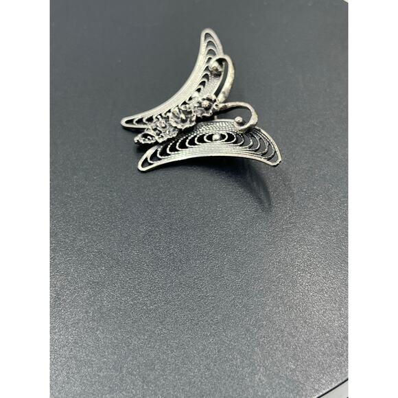 Beau Sterling Silver Signed Vintage Designer Filigree Ornate Butterfly Brooch - Picture 5 of 8